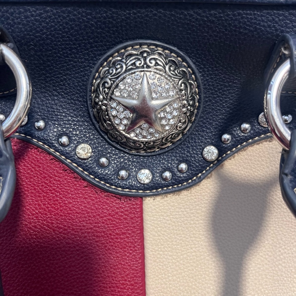 Montana West Patriotic Western Satchel Purse Red White Blue Studded Concho Bag - Picture 7 of 15